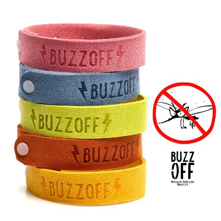 BuzzOff Mosquito Repellent Bracelet - Pack of 5   2 Patches - Works Everytime - MoneyBack Guarantee - Deet Free - Prevent ZIKA virus - Insect Repellent