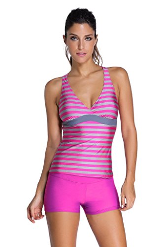 Dokotoo Womens Stripes Lined Up Double Up Tankini Top Sets Swimwear