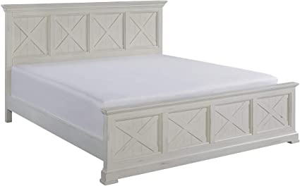 Home Styles Seaside Lodge White King Bed with "X" Frame Pattern, Raised Panels, Head and Footboard, Hand-rubbed Painted Finish, and Solid Mahogany Frames