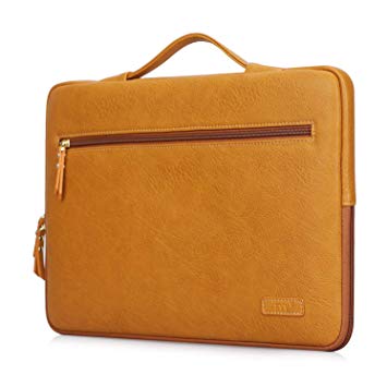 FYY 14"-15.6" Handmade Leather Sleeve Case Protective Bag, Ultrabook Notebook Carrying Case Handbag for 14"-15.6" Laptops, Macbook Air/Pro 15", Samsung Sony ASUS Acer Lenovo Dell Computers Brown