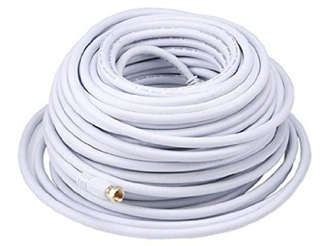 Monoprice 100ft RG6 (18AWG) 75Ohm, Quad Shield, CL2 Coaxial Cable with F Type Connector - White