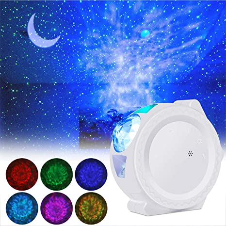 LED Night Light Projector, ALED LIGHT 3 in 1 Star Projector Light Decorative Ceiling Moon and Water Wave Children's Night Light Projector with Sound Activated Night Light for Children, Christmas [Energy Efficiency Class A  ]