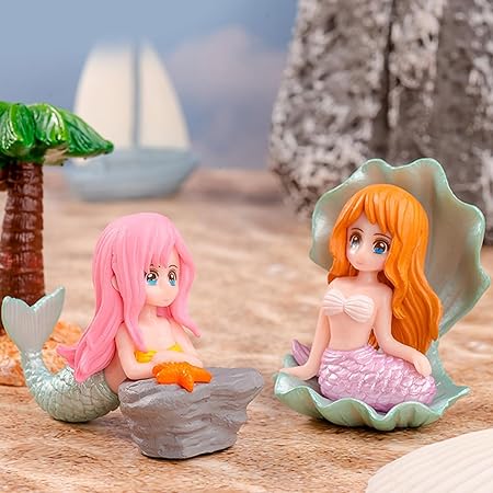 VAYINATO PetzLifeworld Miniature Mermaid Cute Resin Toys for Aquarium Fish Tank Decoration and Desk, Terrarium, Cake and Indoor DIY Decorations (2 Pcs Any Mermaid)