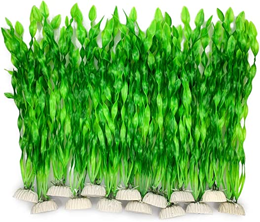 BEGONDIS 14 Pcs Artificial Green Seaweed Water Plants, Fish Tank Aquarium Decorations, Made of Soft Plastic, Safe for All Fish & Pets (Green)