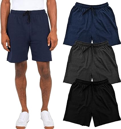 Andrew Scott Mens 8" Long Cotton Fleece Workout Gym Jogger Athletic Shorts | Sweat Shorts with Pockets - Pack of 3