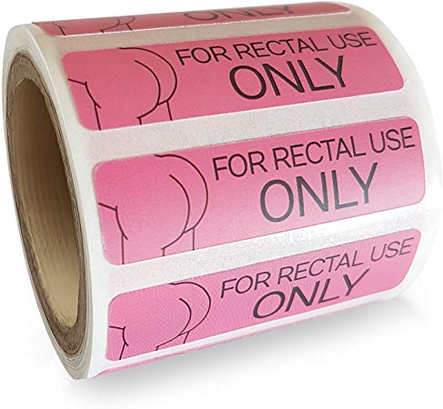 Rectal Use Only Stickers (200 Pink Tabs) Strong Adhesive Funny Gag Joke Prank Gift Stickers (1.5" x .375")