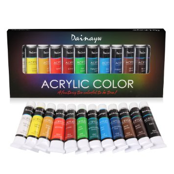 Premium Quality Acrylic Paint Set - Paints for Paper, Canvas, Wood, Fabric, Nail Art, Ceramic & Crafts - Non-toxic 12 x 12ml - Perfect Gift