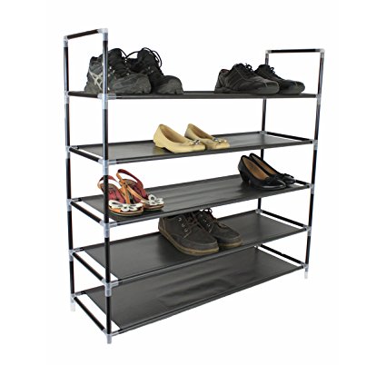 5 Tier Shelf Black Shoe Storage Rack Organiser Unit for 25 pairs of shoes
