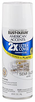 Rust Oleum 280722 American Accents Ultra Cover 2X Spray Paint,  Semi-Gloss White, 12-Ounce