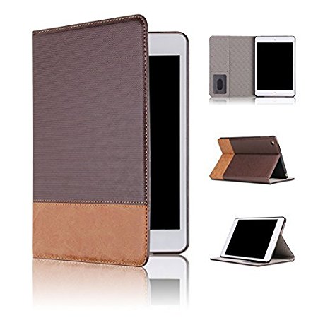 Qinda Luxury Leather Smart Flip Case cover for Apple iPad Air 2 [Sleep/Wake] (Dark Brown)