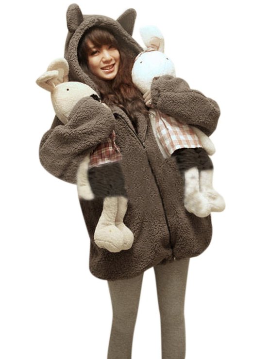 LanLan Womens Teddy Bear Ear Coat Hoodie Hooded Jacket Fleece Warm Baggy Outerwear