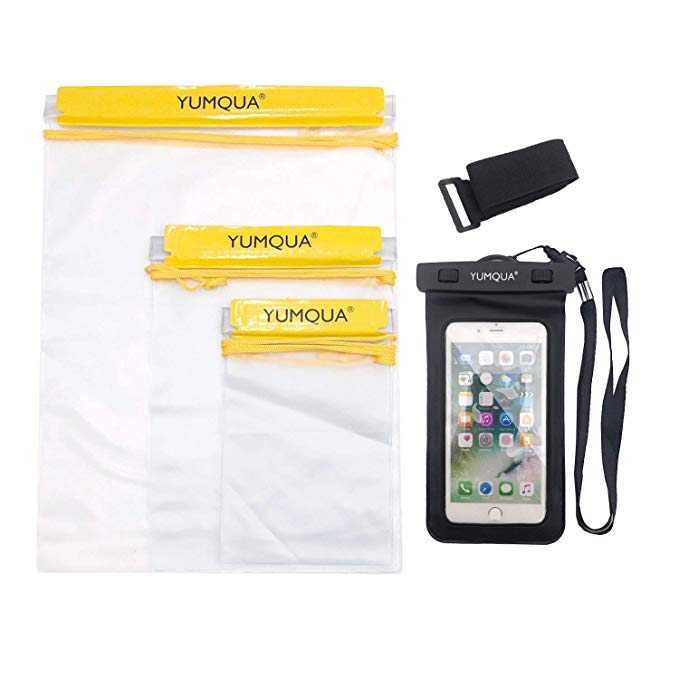 YUMQUA Clear Waterproof bags, Water Tight Cases Pouch Dry Bags   Waterproof Phone Case with Armband For Camera Mobile Phone Maps Backpack Kayak Military Boat Oars Document Holder - 4 Piece Set
