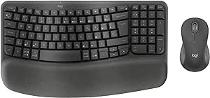 Logitech Wave Keys MK670 Combo, Wireless Ergonomic Keyboard with Signature M650 L Wireless Mouse, Comfortable Natural Typing, Bluetooth, Logi Bolt, for Multi-OS, Windows/Mac, French Layout - Graphite