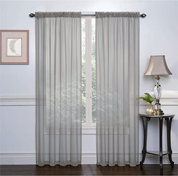 Ruthy's Textile 2 Pack Sheer Voile Window Treatment Rod Pocket Curtain Panels for Bedroom and Living Room 104 x 84 inches Long - Color: Grey