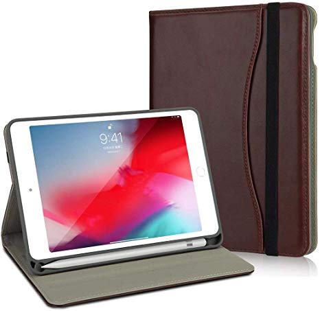 New iPad Mini Case 5th Generation with Pencil Holder - Mini iPad 4 Leather Stand Folio - Wallet Pocket - Handle Strap - Soft TPU Back Cover Auto Sleep/Wake for 7.9 Inch iPad mini 4 / 5 (Coffee)