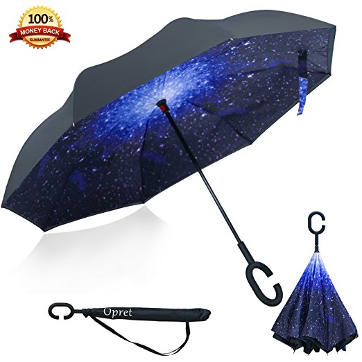 Inverted Umbrella, Opret Windproof Reverse Folding Double Layer C Umbrella Self-Standing Inside Out Umbrella Hands Free For Women and Men
