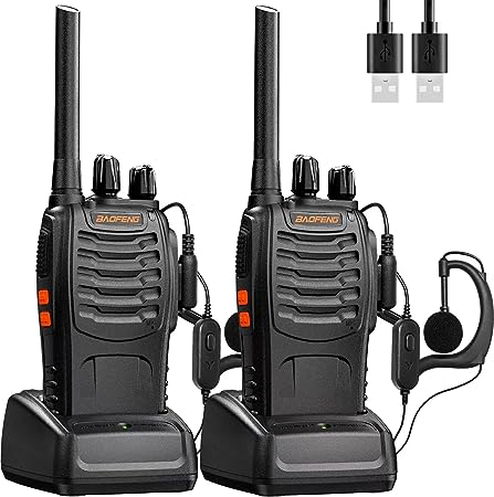 Baofeng Walkie Talkies FRS Two-Way Radios H-888S(BF-88A Upgraded) Long Range Walky Talky Set 2 Pcs 16 Channel Handheld Rechargeable Interphone with Earpiece,LED Flashlight, USB Charger