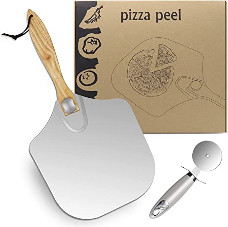 Pizza Peel Aluminum Metal Pizza Paddle with Foldable Wood Handle Easy Storage Pizza Shovel 12 inch for Baking Homemade Pizza