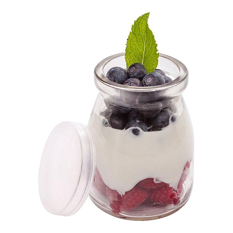 5-OZ Glass Jars for Yogurt, Milk, Parfait, and Pudding: Perfect for Bakeries, Buffets, Breakfast Bars, and Restaurants – Yogurt Maker Glass Replacement Jars with Plastic Cap – 100-CT – Restaurantware