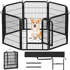 Yaheetech 8 Panels Dog Playpen, Metal 32" Dog Fence with Easy-Carry Straps&Stakes Storage Bag for RV Camping Dog Pen Play Pen for Small/Medium/Large Dogs