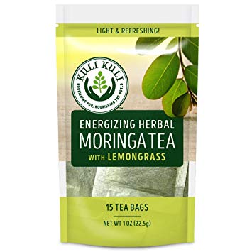 Kuli Kuli Energizing Herbal Moringa Tea, Lemongrass, 15 Count, Caffeine-Free Tea with Antioxidants, No Artificial Flavors or Ingredients, Light and Refreshing Tisane