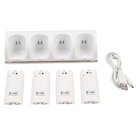 OSAN High Capacity 4-pack Rechargeable AA Batteries & Charger Charging Station for Nintendo Wii Remote Controller
