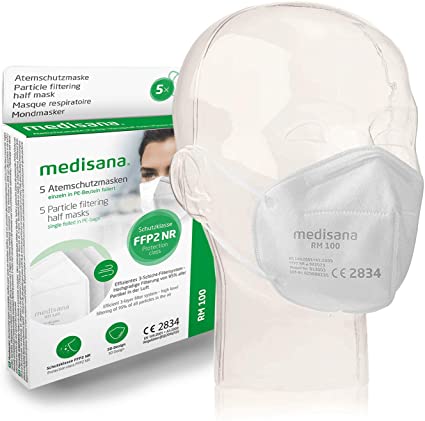 medisana FFP2/KN95 5x Particulate Respirator Face Mask RM 100 dust mask 3-layer High Filtration Capacity individually packed in PE bag certified CE 2348 - EU 2016/425