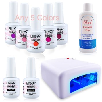 Qimisi (Any 5 Colors) Soak Off Gel Polish   Top Base Coat Set   36W UV Lamp   Cleanser Plus Manicure Starter Kit