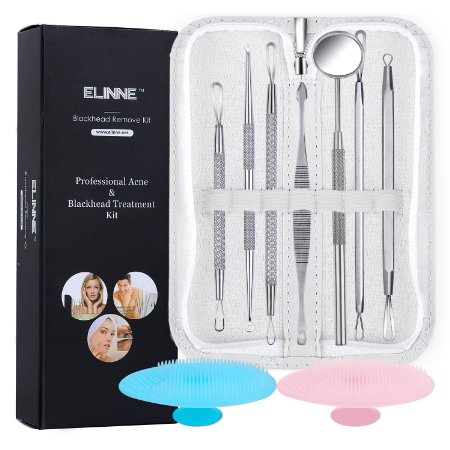 Elinne Blackhead and Pimple Remover Kit -7 Professional Surgical Extractor Tools For BlemishPimple and Whitehead Removal-Excellent for Acne Treatment Pimple Popping Blackhead Extraction Zit Removing
