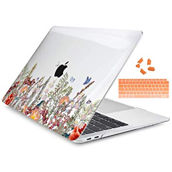 Dongke MacBook Air 13 Inch Case 2019 2018 Release A1932, Crystal Clear Hard Shell Cover for MacBook Air 13" with Retina Display & Touch ID - Floral Illustration