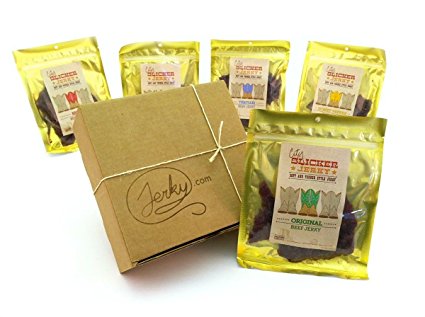Bricktown Jerky Soft & Tender Beef Jerky Gift Basket - DOUBLE MEAT - 5 - 3 oz. bags - Great Gift for Guys! - Original, Honey Pepper, Sweet BBQ, Teriyaki and Spicy Beef Jerky