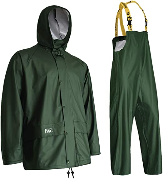 FWG Rain Suit Gear for Men Heavy Duty Waterproof Workwear Jacket and Bib Pants with Hood