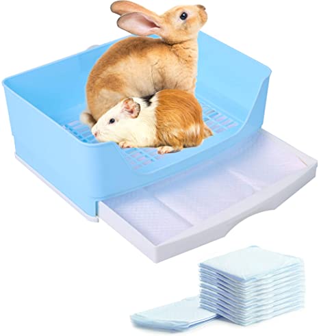 CALPALMY Rabbit Litter Box with Bonus Pads, Drawer, Corner Toilet Box and Bigger Pet Pan for Adult Guinea Pigs, Chinchilla, Ferret, Galesaur, Small Animals