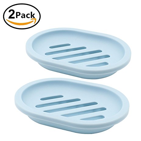 Topsky 2-pack Soap Dish with Drain, Soap Holder, Soap Saver, Easy Cleaning, Dry, Stop Mushy Soap (Blue)