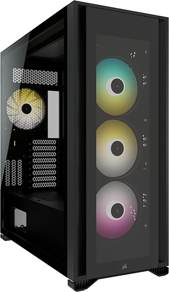 Corsair iCUE 7000X RGB Full-Tower ATX PC Case (Three Tempered Glass Panels, Four Included 140mm RGB Fans, Easy Cable Management, Smart RGB and Fan Speed Control, Spacious Interior) Black