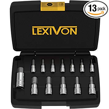 LEXIVON HEX Bit Socket Set, Premium S2 Alloy Steel | 13-Piece SAE 5/64" - 9/16" Set | Enhanced Storage Case (LX-142)