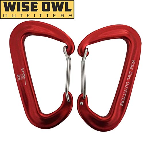 Wise Owl Outfitters Wiregate Carabiner Clip Set 12 KN Heavy Duty, Lightweight Aircraft Grade Aluminum - Great Gear for Hammock Camping - Wise Owl “WiseClips” – 6 Great Colors!