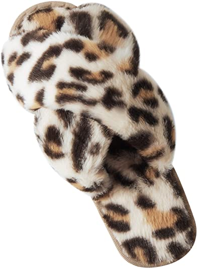 RAISEVERN Women's Cross Band Furry Soft House Indoor or Outdoor Slippers