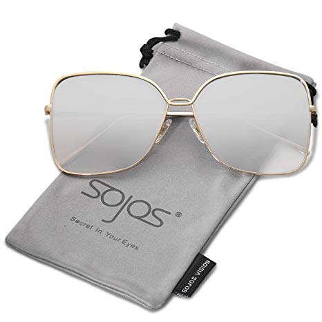 SOJOS Fashion Oversized Square Sunglasses for Women Flat Mirrored Lens SJ1082