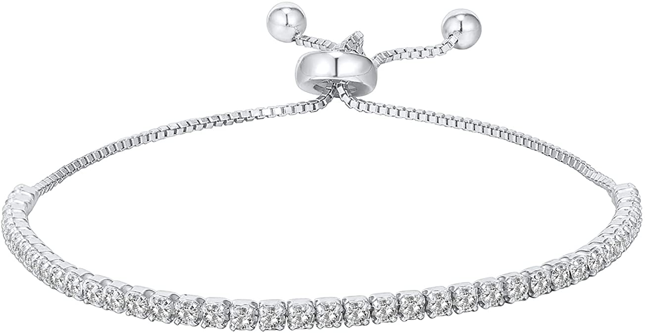 PAVOI 925 Sterling Silver Cubic Zirconia Classic Tennis Bracelet for Women | Adjustable Slider