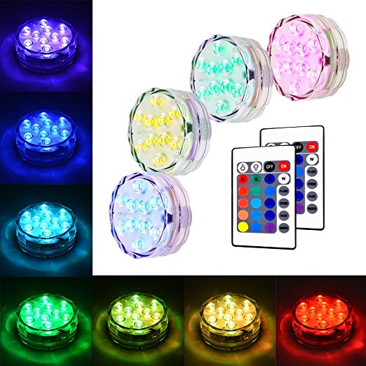 Litake Submersible LED Lights, RGB Multi Color Waterproof Remote Control Battery Powered Vase Lights for Fountain Pool Hot Tub Wedding Pond Decoration Centerpieces Vase Party - 4 Packs