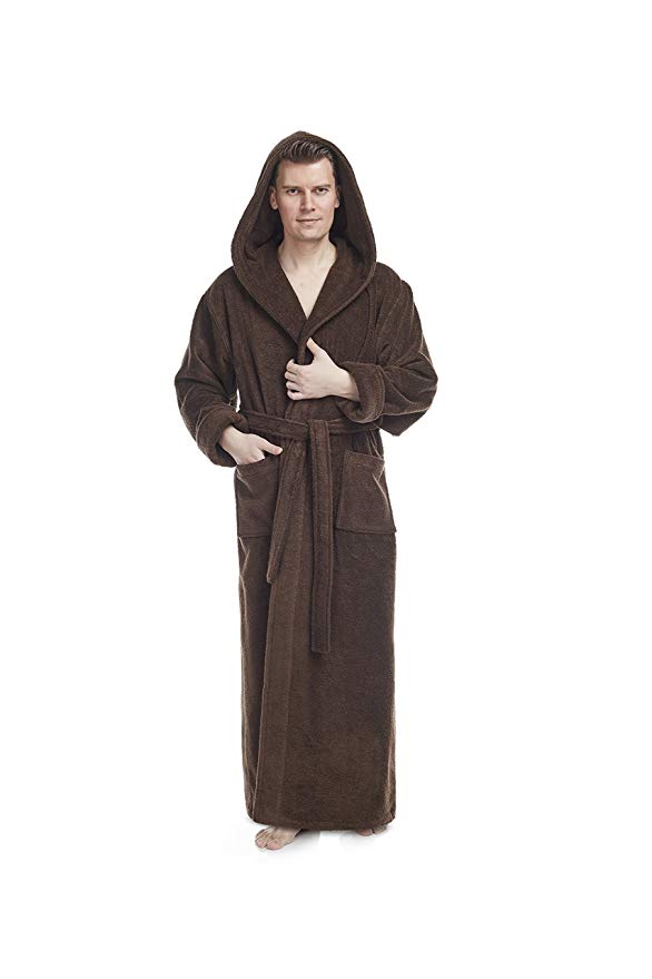 Arus Men's Hood'n Full Ankle Length Hooded Turkish Cotton Bathrobe