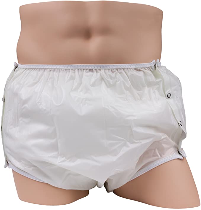 LeakMaster Snap On Style Adult Plastic Pants - Large White