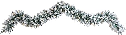 9ft. Flocked Artificial Christmas Garland with 50 Warm White LED Lights,Green