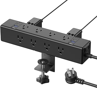 CCCEI Desk Outlet Station 45W USB C Port. 12 Outlet Desktop Clamp Power Strip Surge Protector 4800J with Switch. Nightstand Office Standing Desk Accessories, Fit Thicker Table Edge or Screw Mount, 6FT