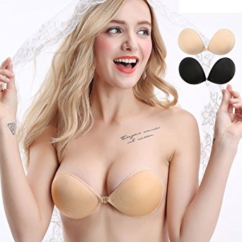 ASIMOON Self Adhesive Silicone Bra Strapless Reusable Invisible Push-up Bra with Buckle 2 Pack