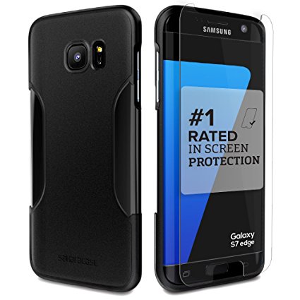 Galaxy S7 Edge Case, Black SaharaCase® Protective Kit [Case   Tempered Glass Screen Protector] Rugged Hard Frame [Slim Fit] Shock-Absorbing Bumper (Black)