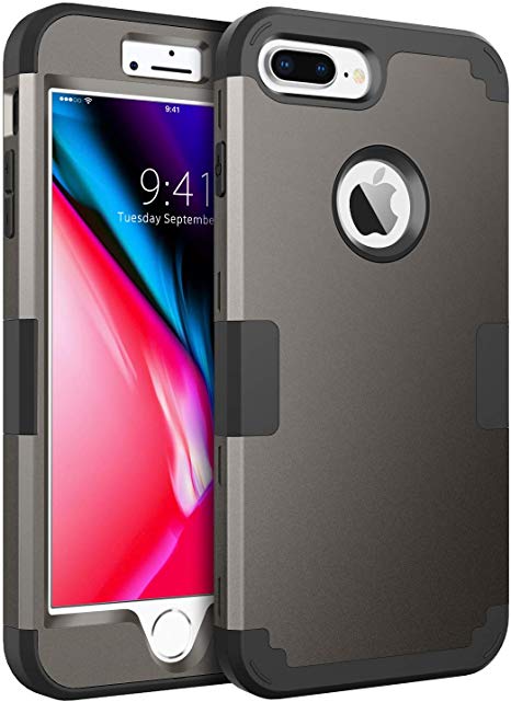 BENTOBEN Case for iPhone 8 Plus / 7 Plus Heavy Duty Slim Shockproof Drop Protection 3 in 1 Hybrid Hard PC Covers Soft Rubber Bumper Protective Case for iPhone 8 Plus / 7 Plus Gunmetal