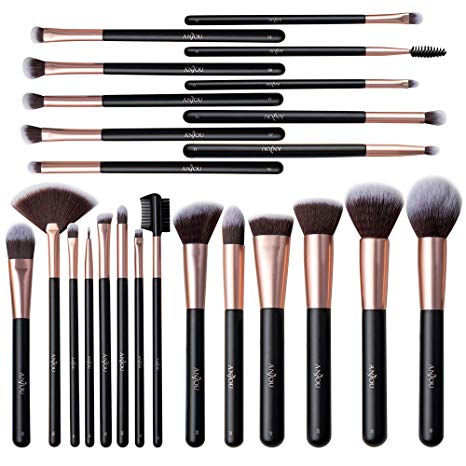 Anjou Makeup Brush Set, 24pcs Premium Cosmetic Brushes for Baking Foundation Blending Blush Concealer Eye Shadow Nose Highlighting, Cruelty-Free Synthetic Fiber Bristles, Rose Gold