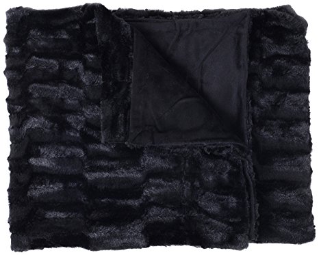 Sweet Home Collection Casie Decorative Reversible Faux Fur and Mink Throw Blanket, 50 x 60", Box Pattern, Black